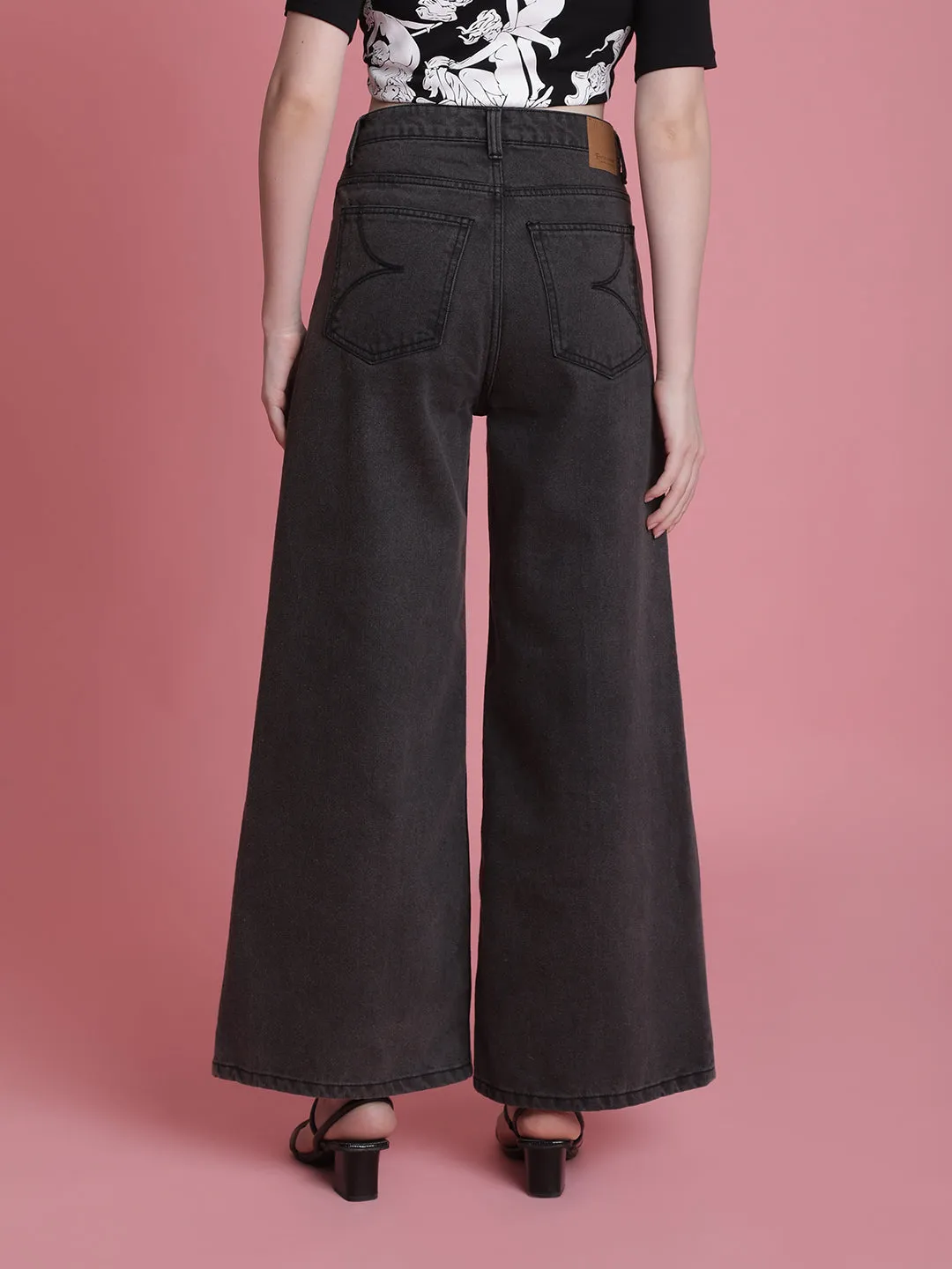 Women Grey Wide leg Solid Jeans