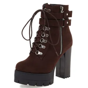 Women Platform Block Heel Motorcycle Boots