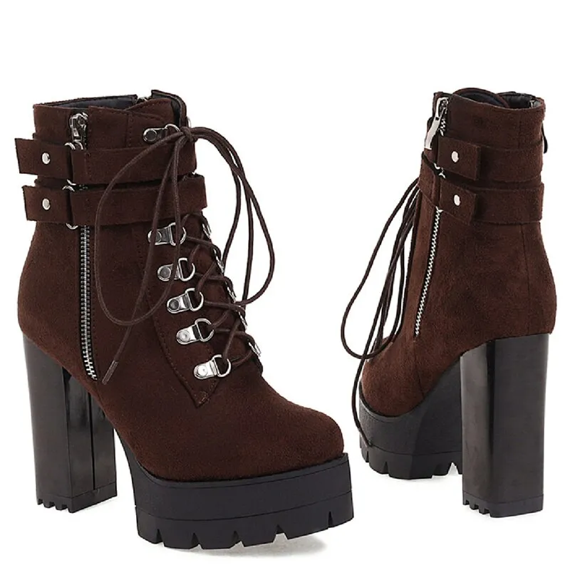 Women Platform Block Heel Motorcycle Boots
