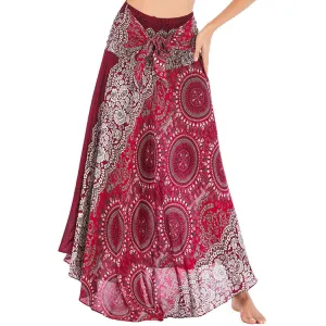 Women Rayon Skirt - Retro Florals Pleated Halter Skirt Beach Vacation Skirt