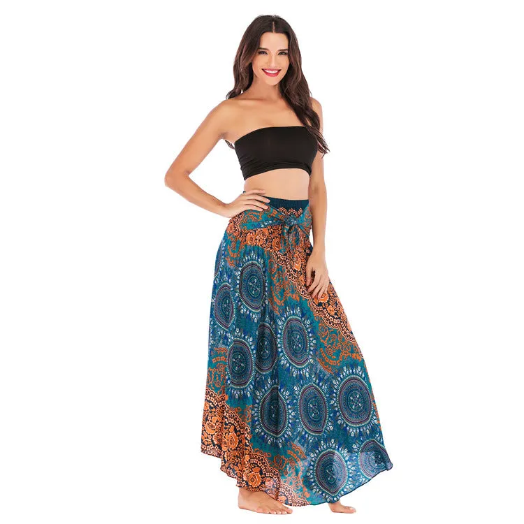 Women Rayon Skirt - Retro Florals Pleated Halter Skirt Beach Vacation Skirt