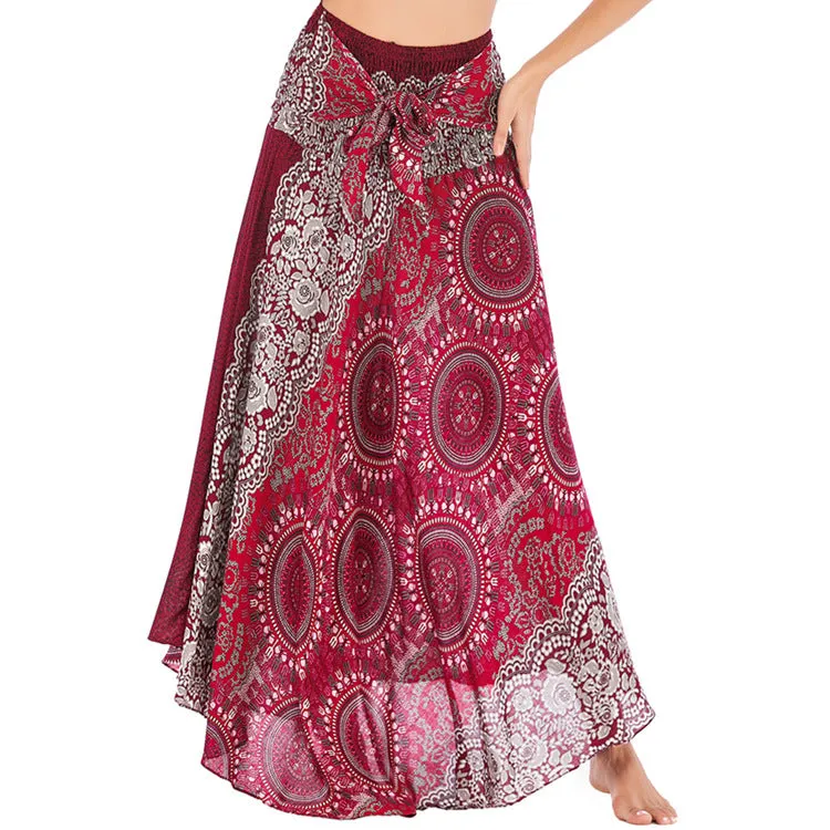Women Rayon Skirt - Retro Florals Pleated Halter Skirt Beach Vacation Skirt