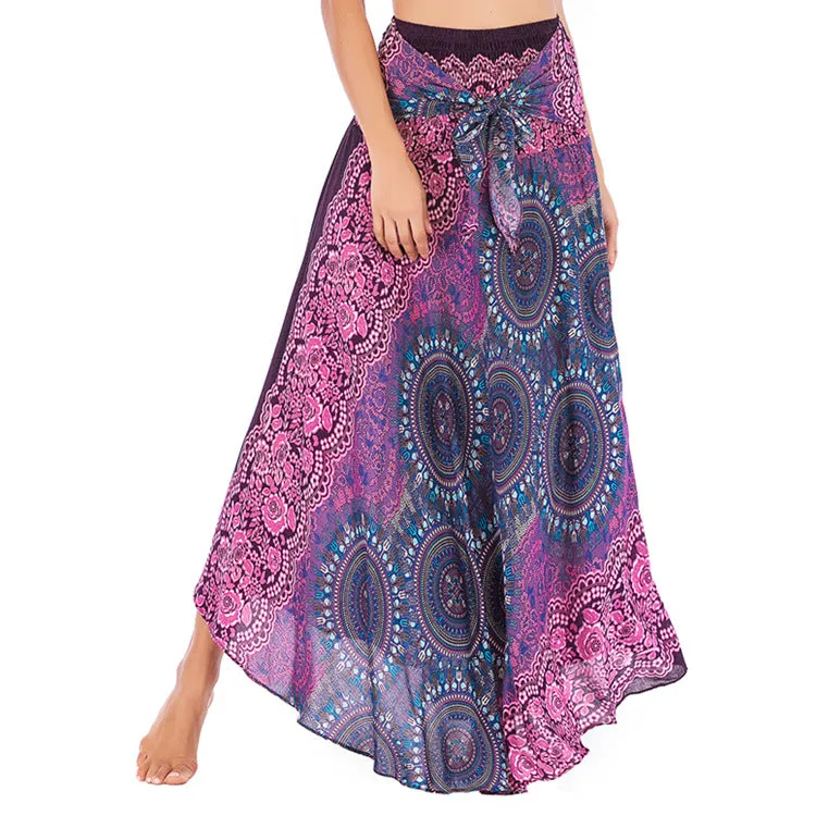 Women Rayon Skirt - Retro Florals Pleated Halter Skirt Beach Vacation Skirt