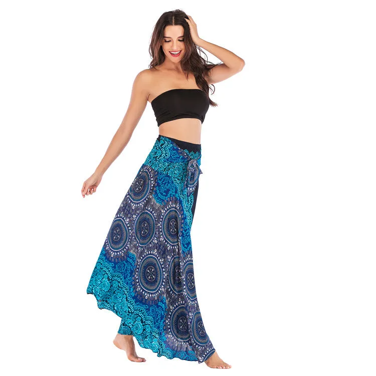 Women Rayon Skirt - Retro Florals Pleated Halter Skirt Beach Vacation Skirt