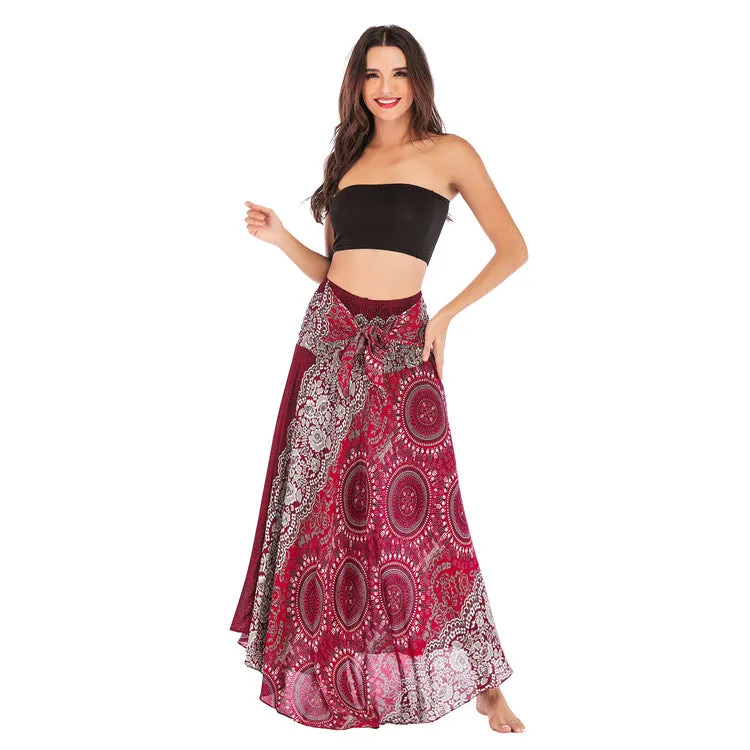 Women Rayon Skirt - Retro Florals Pleated Halter Skirt Beach Vacation Skirt
