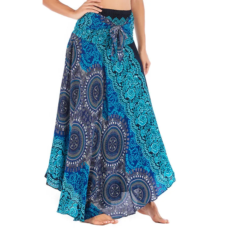 Women Rayon Skirt - Retro Florals Pleated Halter Skirt Beach Vacation Skirt
