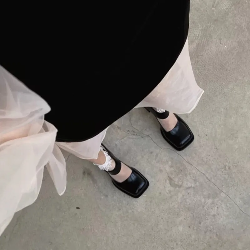 Women Square Toe Chunky Platform Pumps