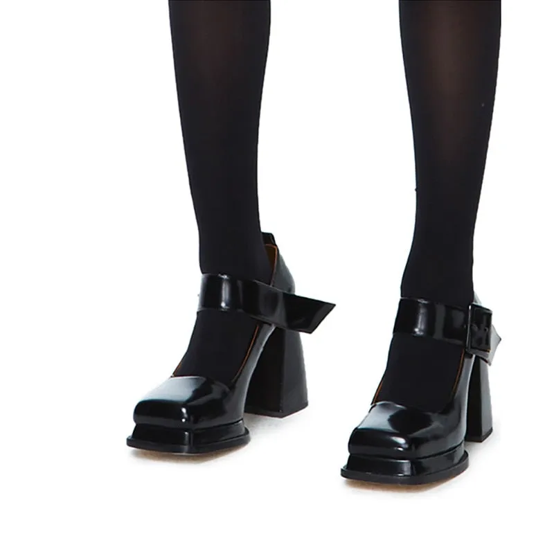 Women Square Toe Chunky Platform Pumps