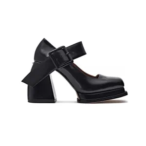 Women Square Toe Chunky Platform Pumps
