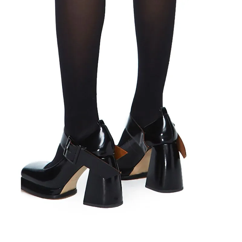 Women Square Toe Chunky Platform Pumps