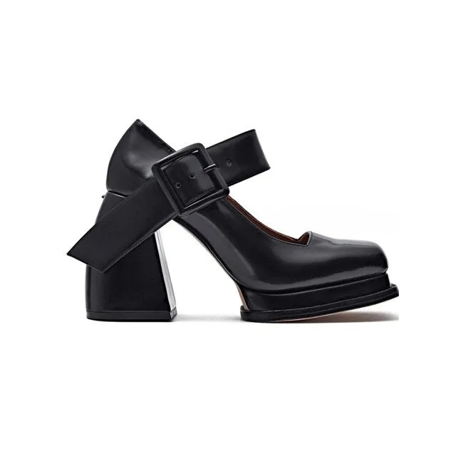 Women Square Toe Chunky Platform Pumps