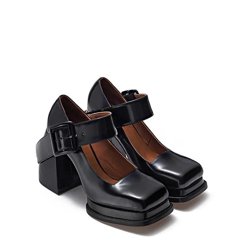 Women Square Toe Chunky Platform Pumps