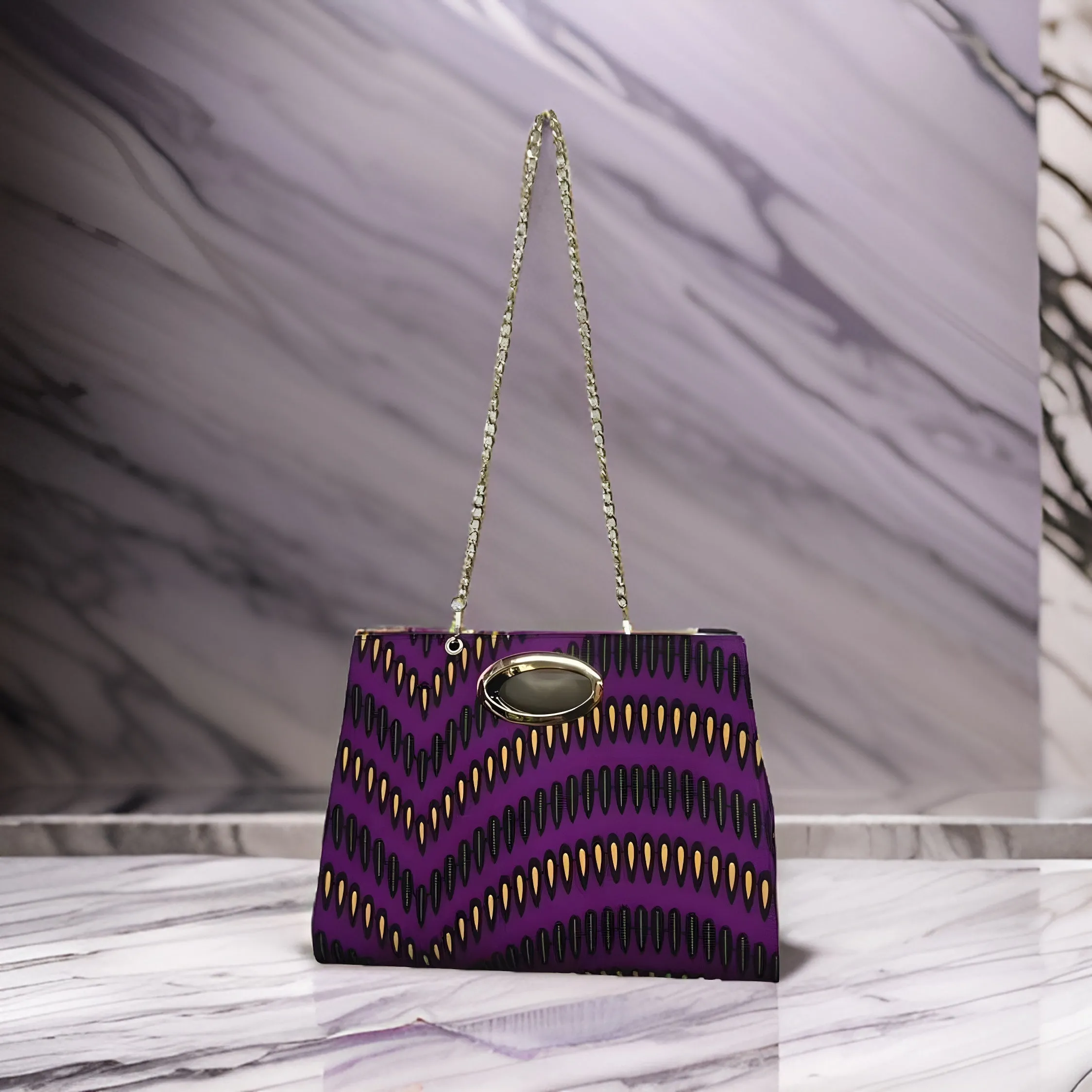 Women's African Print Maxi Skirt and Matching Bag (Purple)