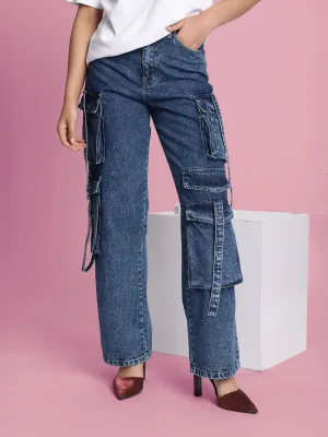 Women’s Blue 8-Pocket Cargo Jeans