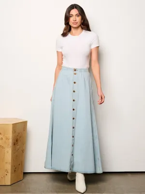 WOMEN'S BUTTON CLOSURE POCKETS DENIM MAXI SKIRT