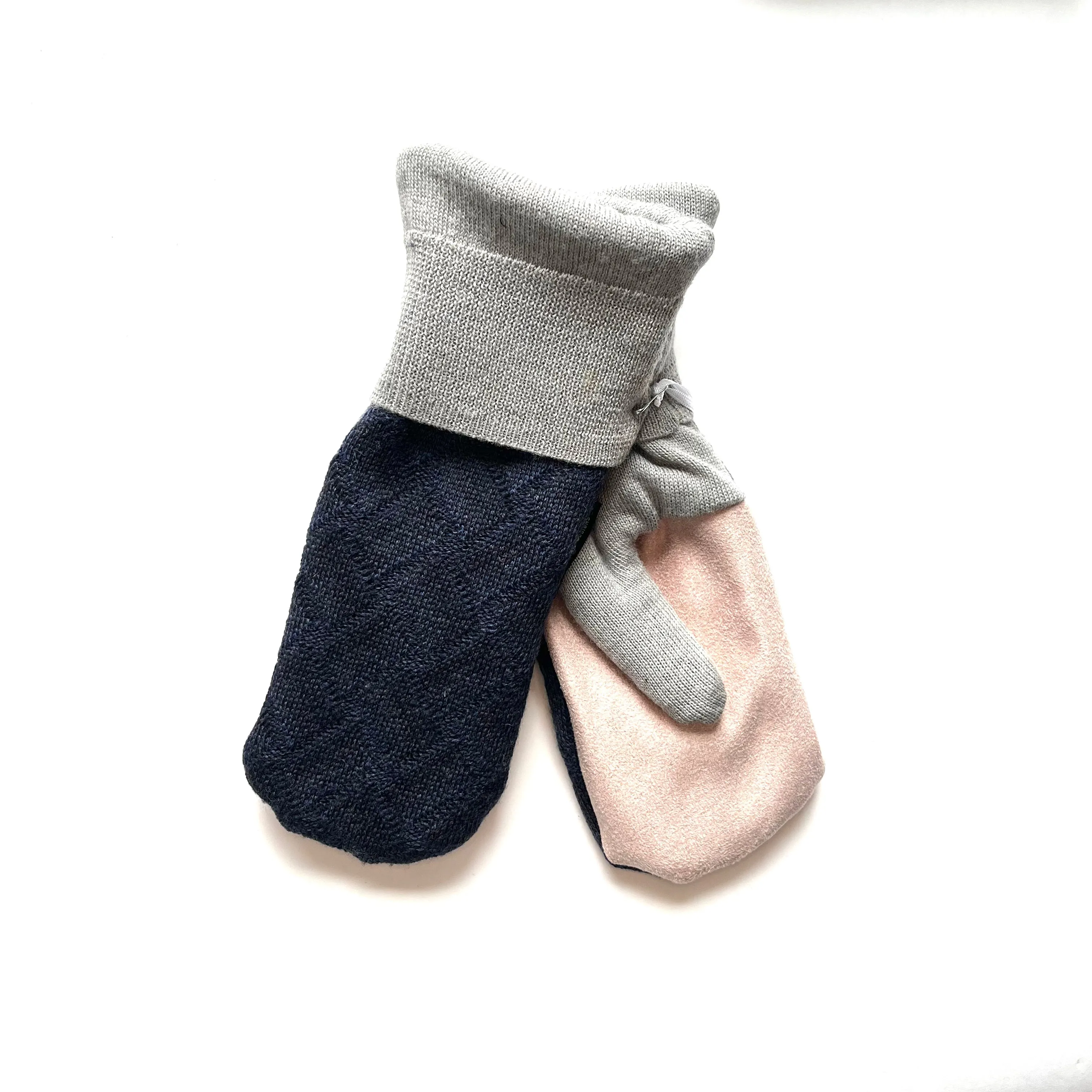 Women's Driving Mittens - Blue & Grey with Pink micro-suede palm - 009 M/L