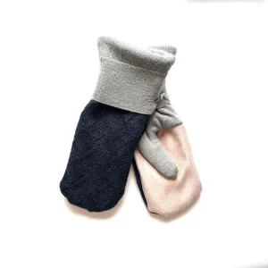 Women's Driving Mittens - Blue & Grey with Pink micro-suede palm - 009 M/L