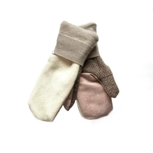 Women's Driving Mittens - Cream & Beige with Pink micro-suede palm - 013 M/L