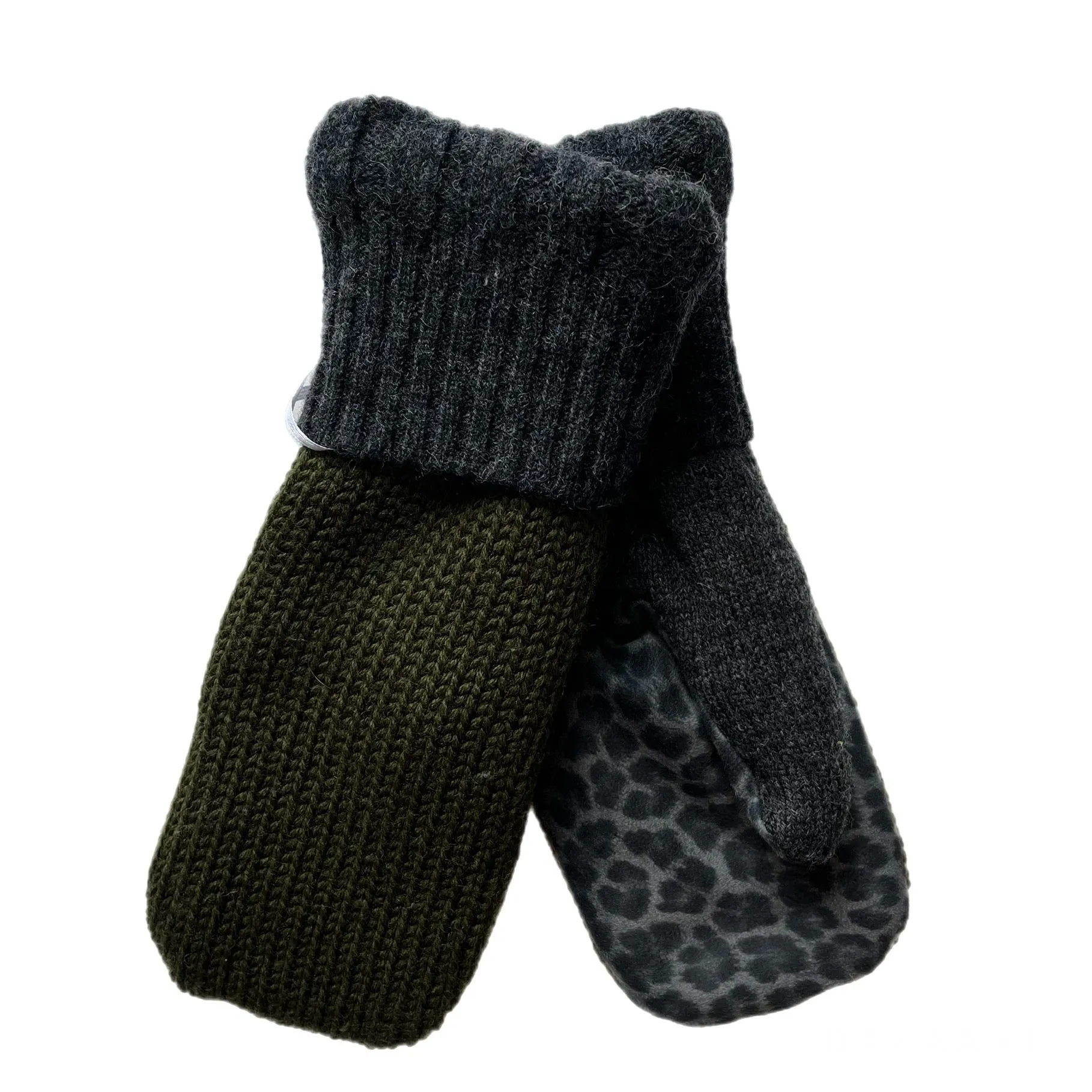 Women's Driving Mittens - Green with Cheetah Micro-Suede Palm - 068 M/L