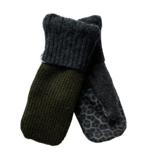 Women's Driving Mittens - Green with Cheetah Micro-Suede Palm - 068 M/L