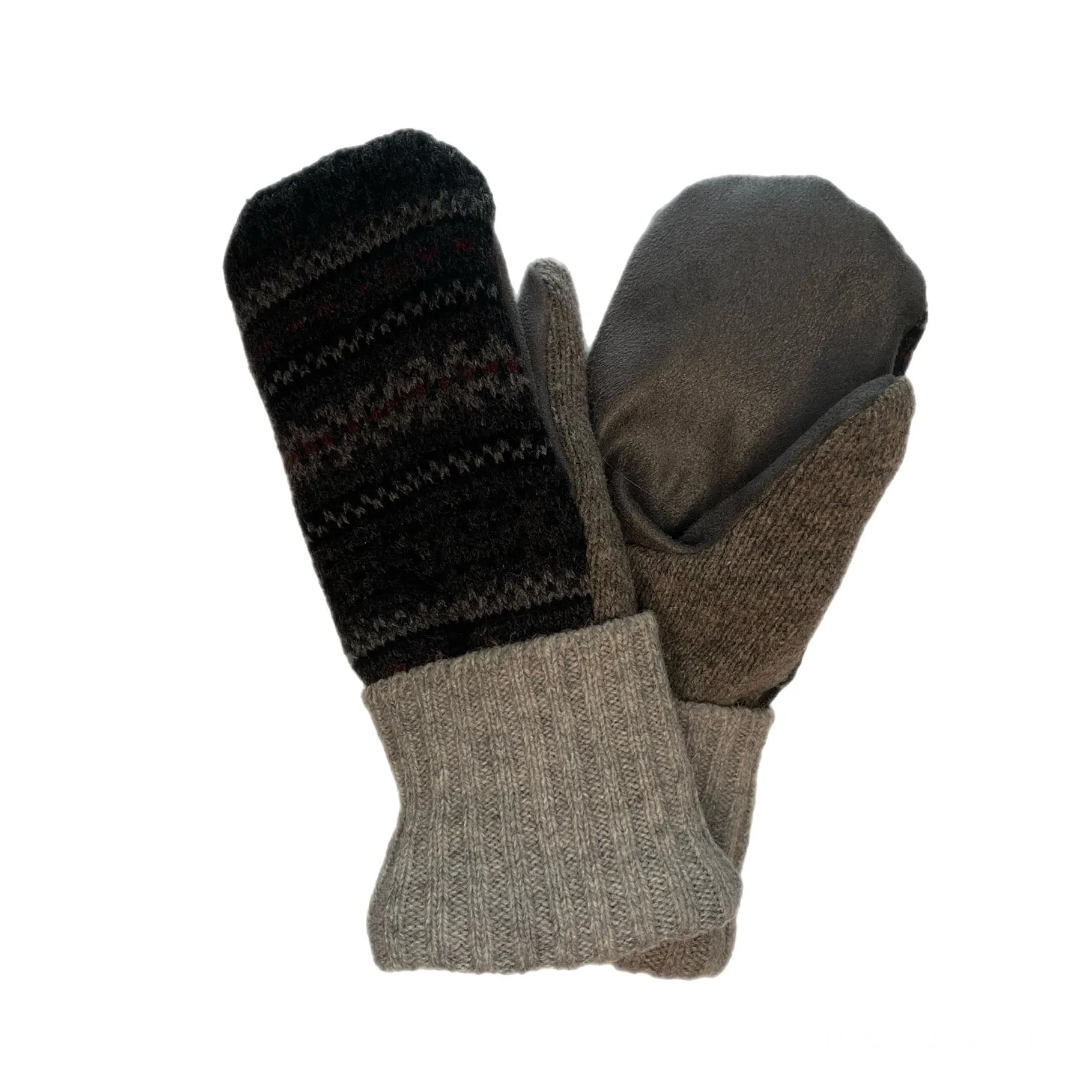 Women's Driving Mittens - Grey Nordic with Grey Micro-Suede Palm - 076 M/L