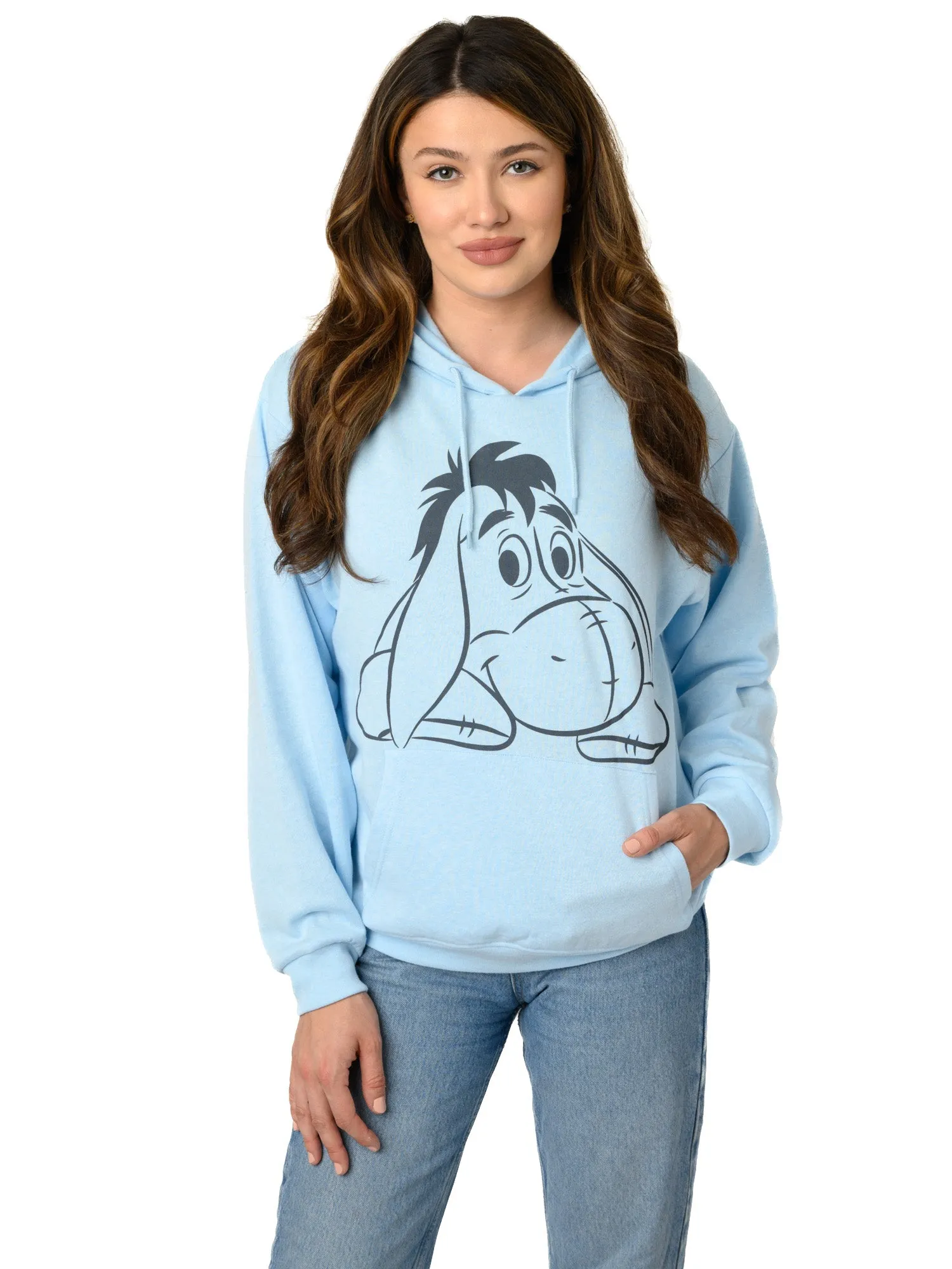 Womens Eeyore Hoodie Lightweight Fleece Pullover Sweatshirt Disney Blue