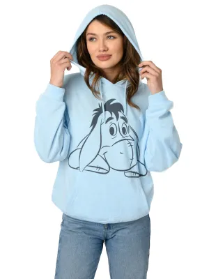 Womens Eeyore Hoodie Lightweight Fleece Pullover Sweatshirt Disney Blue