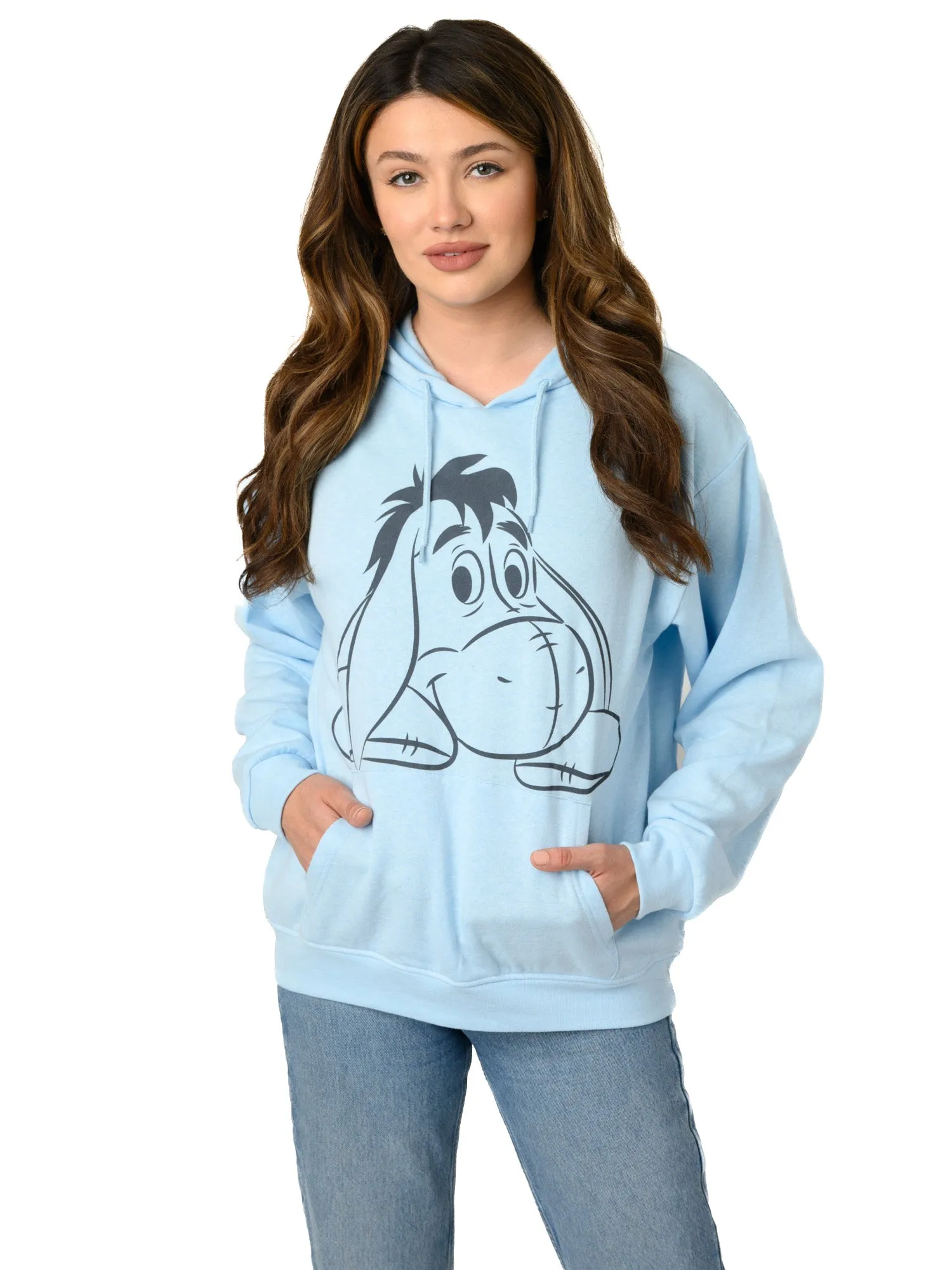 Womens Eeyore Hoodie Lightweight Fleece Pullover Sweatshirt Disney Blue