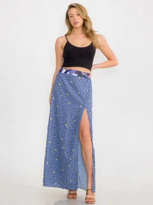WOMEN'S ELASTIC WAIST MULTI PRINT FRONT SLIT MAXI SKIRT