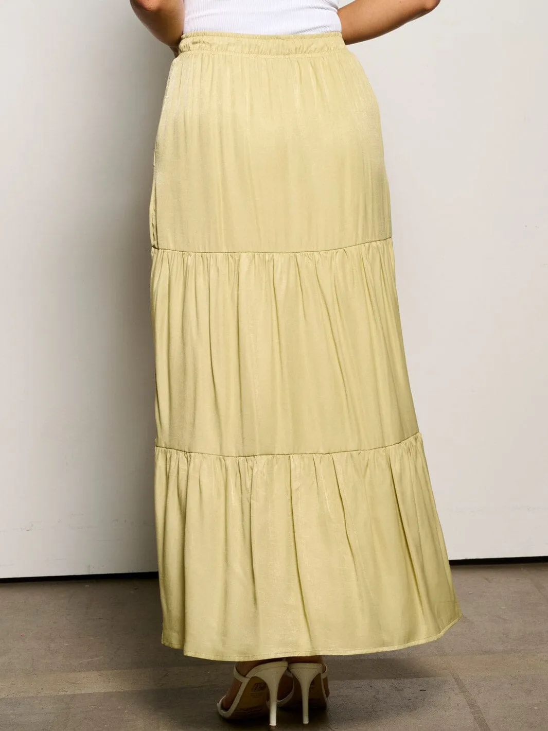 WOMEN'S ELASTIC WAIST POCKETS TIERED MAXI SKIRT