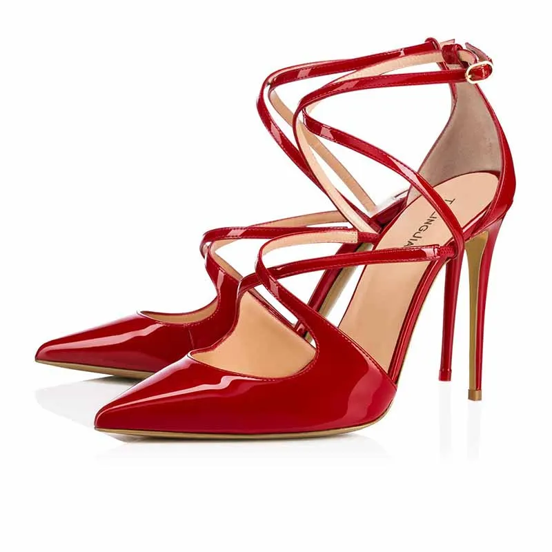 Womens High Heels Pointed Toe Pumps Crossed Strap Stilettos Bridal Shoes