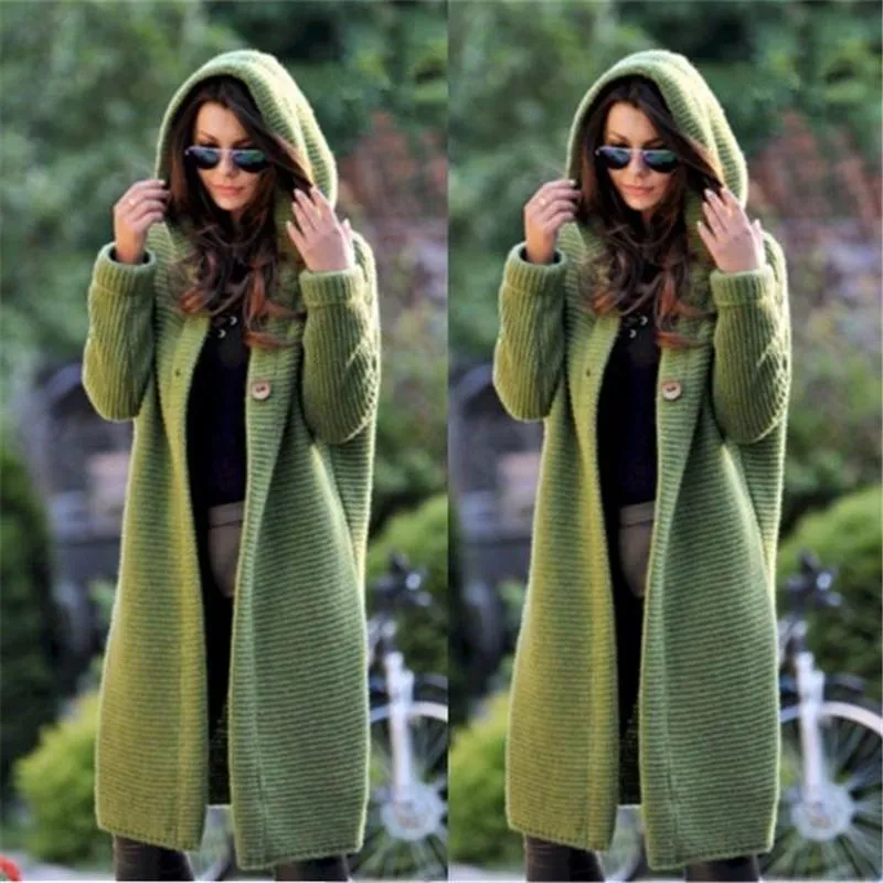 Women's Hooded Warm Cardigan Long Coat