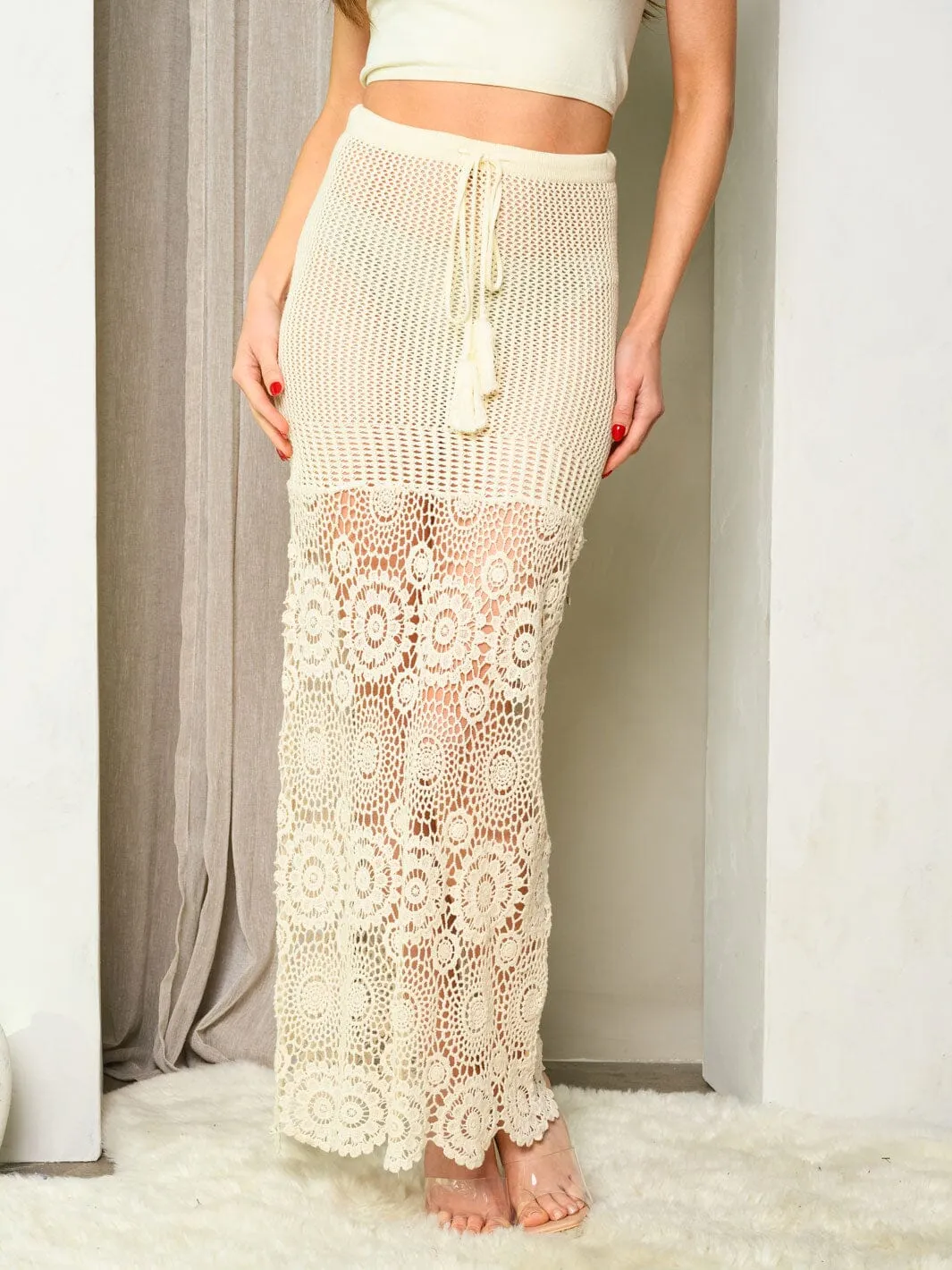 WOMEN'S KNIT LACE MAXI SKIRT