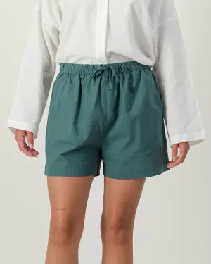 Womens Linen Shorts - Forest Green