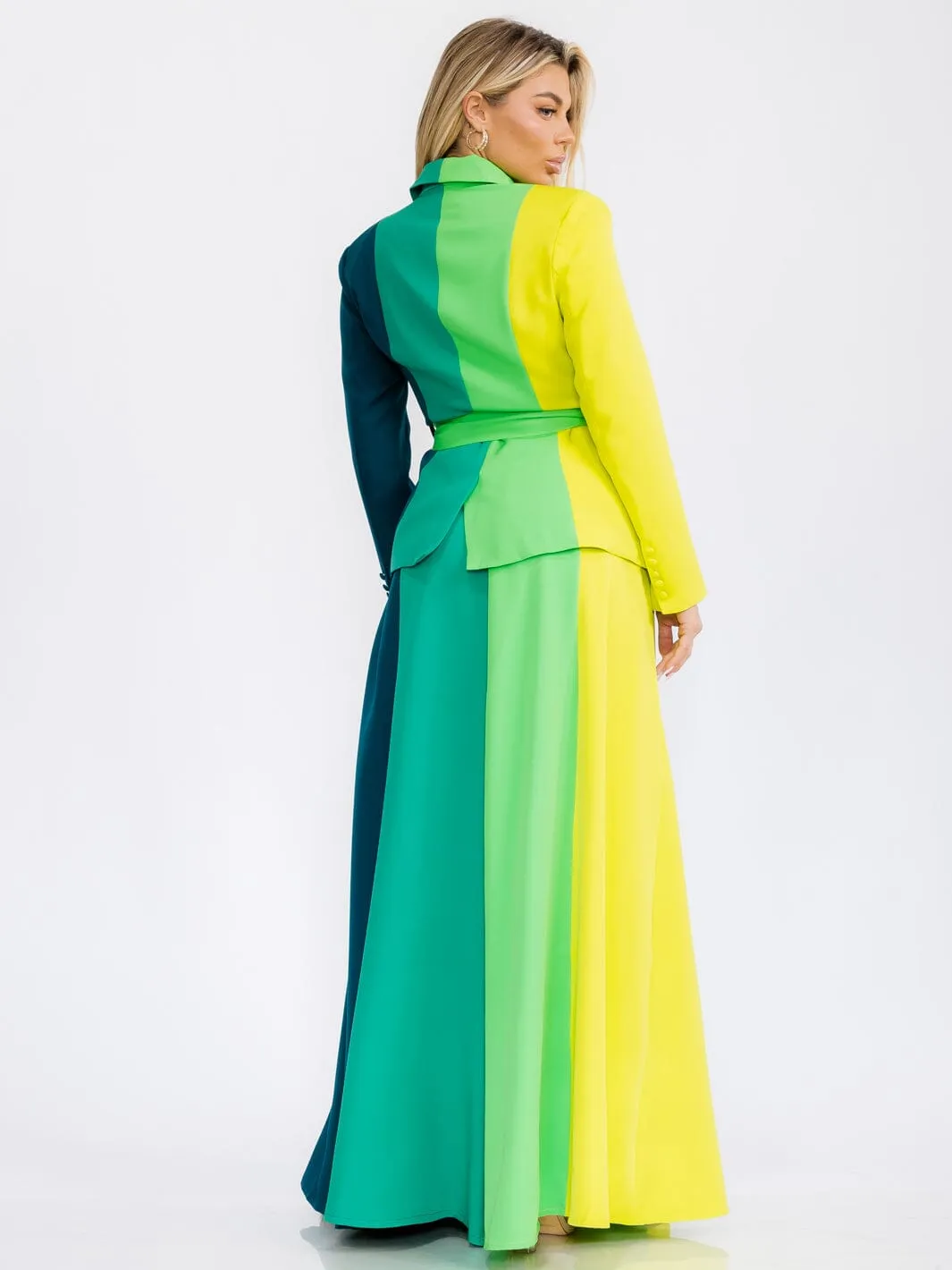 WOMEN'S LONG SLEEVE BLAZER & MAXI SKIRT COLORBLOCK 2 PC. SET