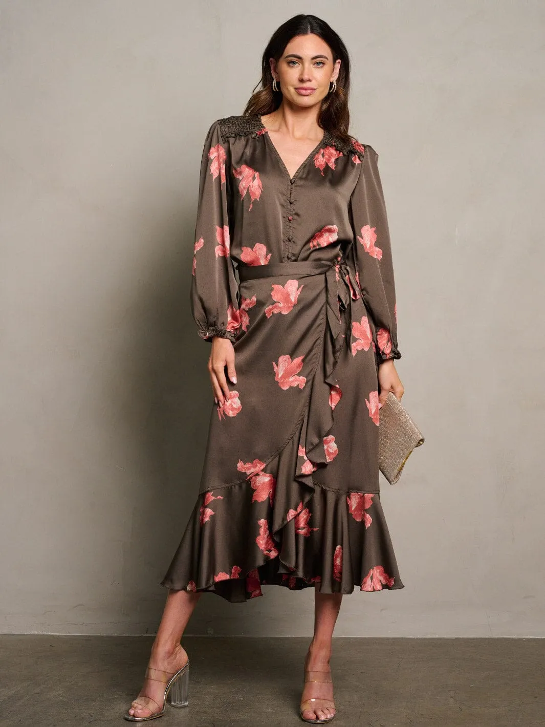 WOMEN'S LONG SLEEVE BLOUSE & MAXI SKIRT FLORAL 2PC.SET