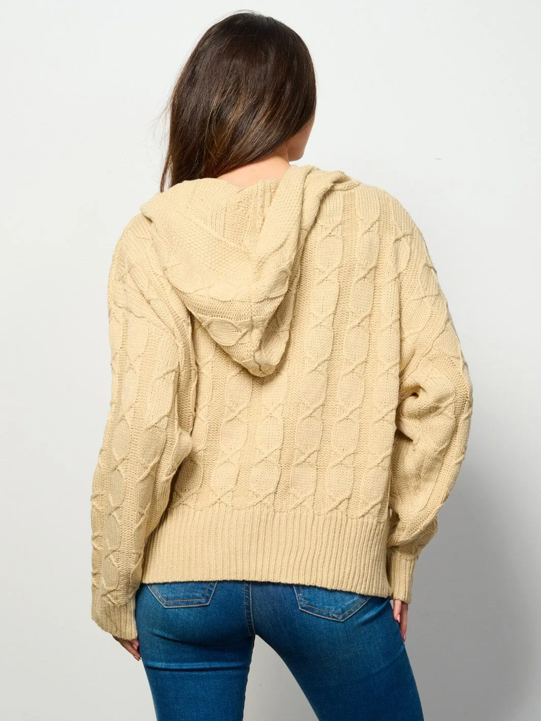 WOMEN'S LONG SLEEVE BUTTON CLOSURE HOODED CARDIGAN SWEATER