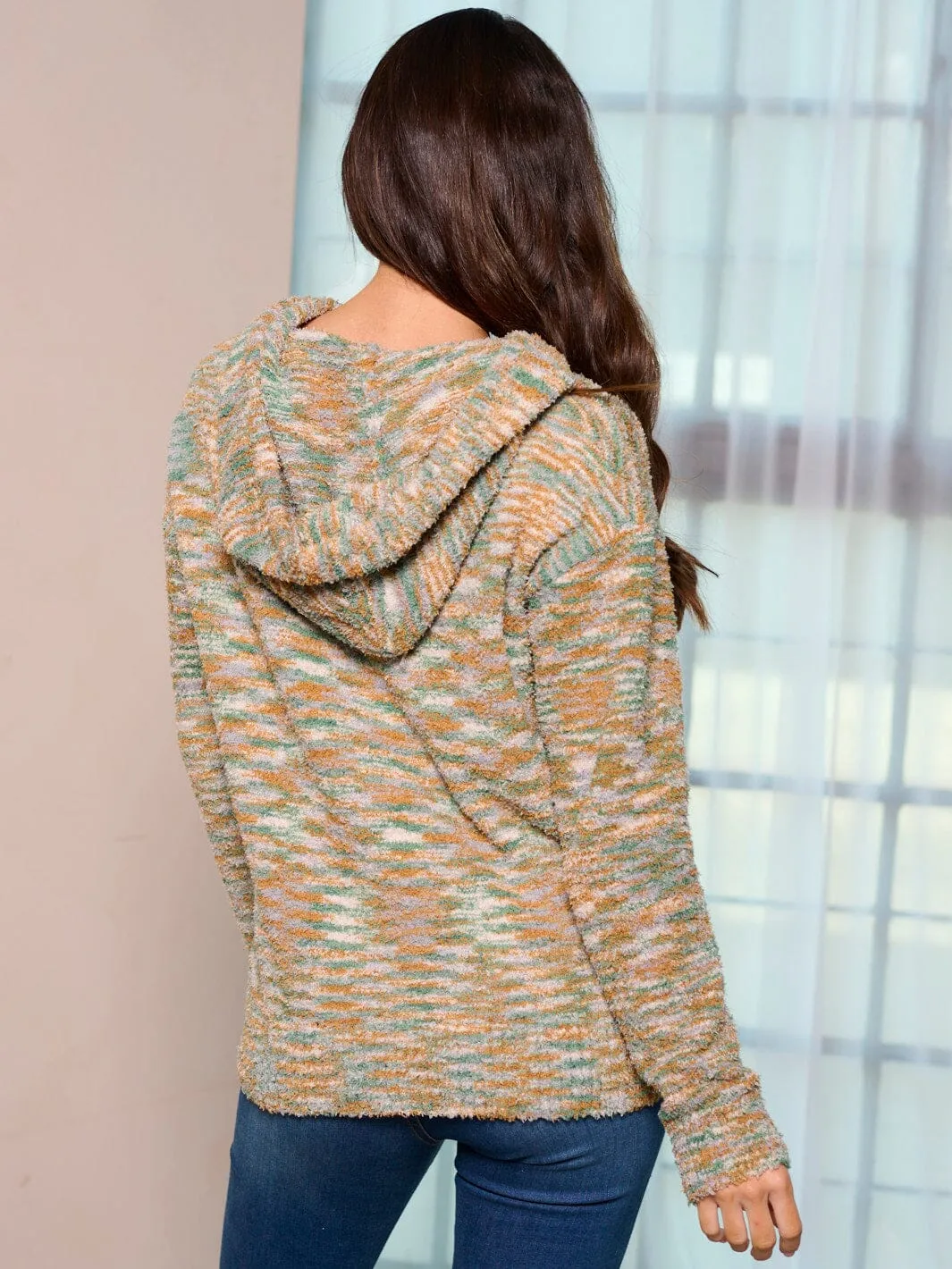 WOMEN'S LONG SLEEVE HOODED MULTI PULLOVER SWEATER