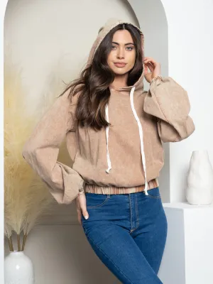 WOMEN'S LONG SLEEVE HOODED WASH SWEATER