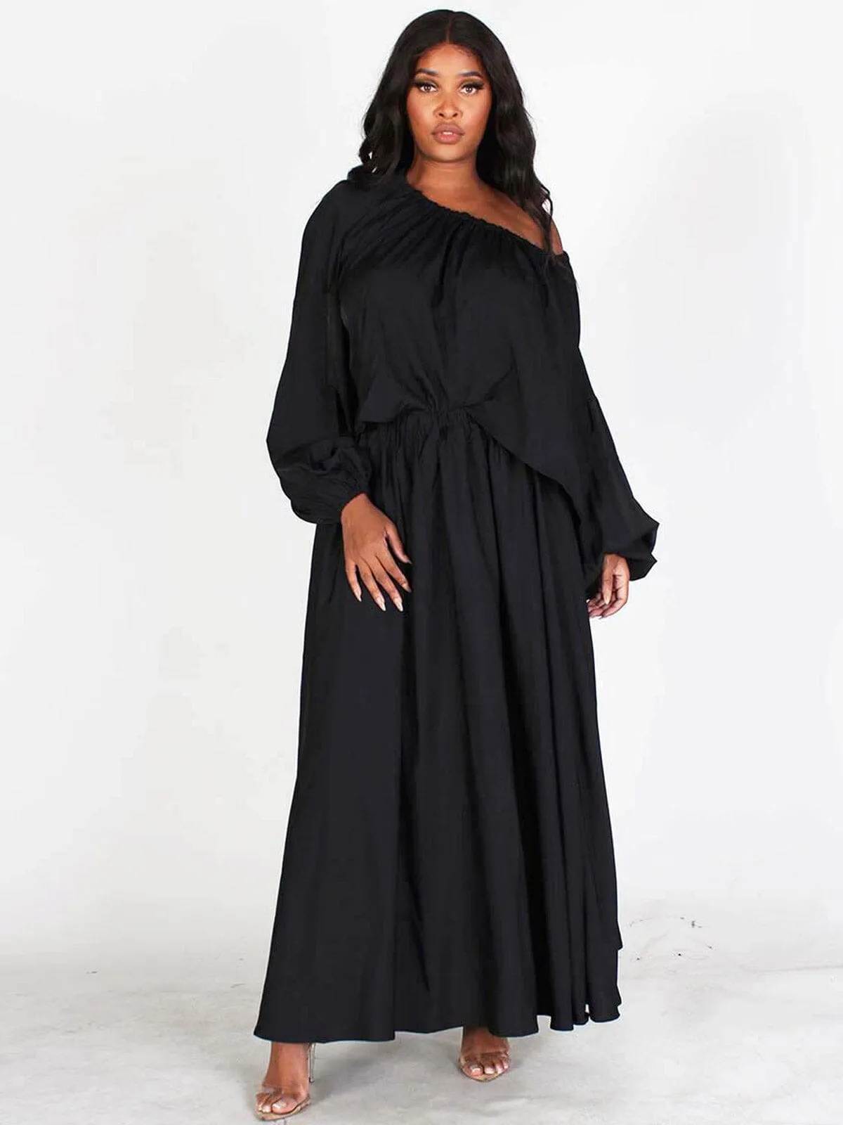 WOMEN'S LONG SLEEVES TOP & MAXI SKIRT SOLID 2PC. SET