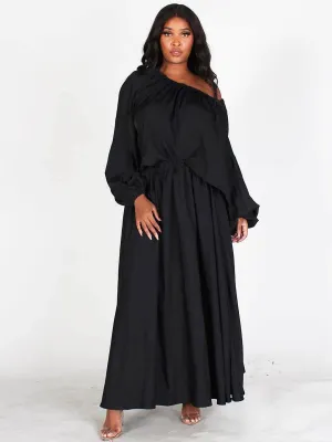 WOMEN'S LONG SLEEVES TOP & MAXI SKIRT SOLID 2PC. SET