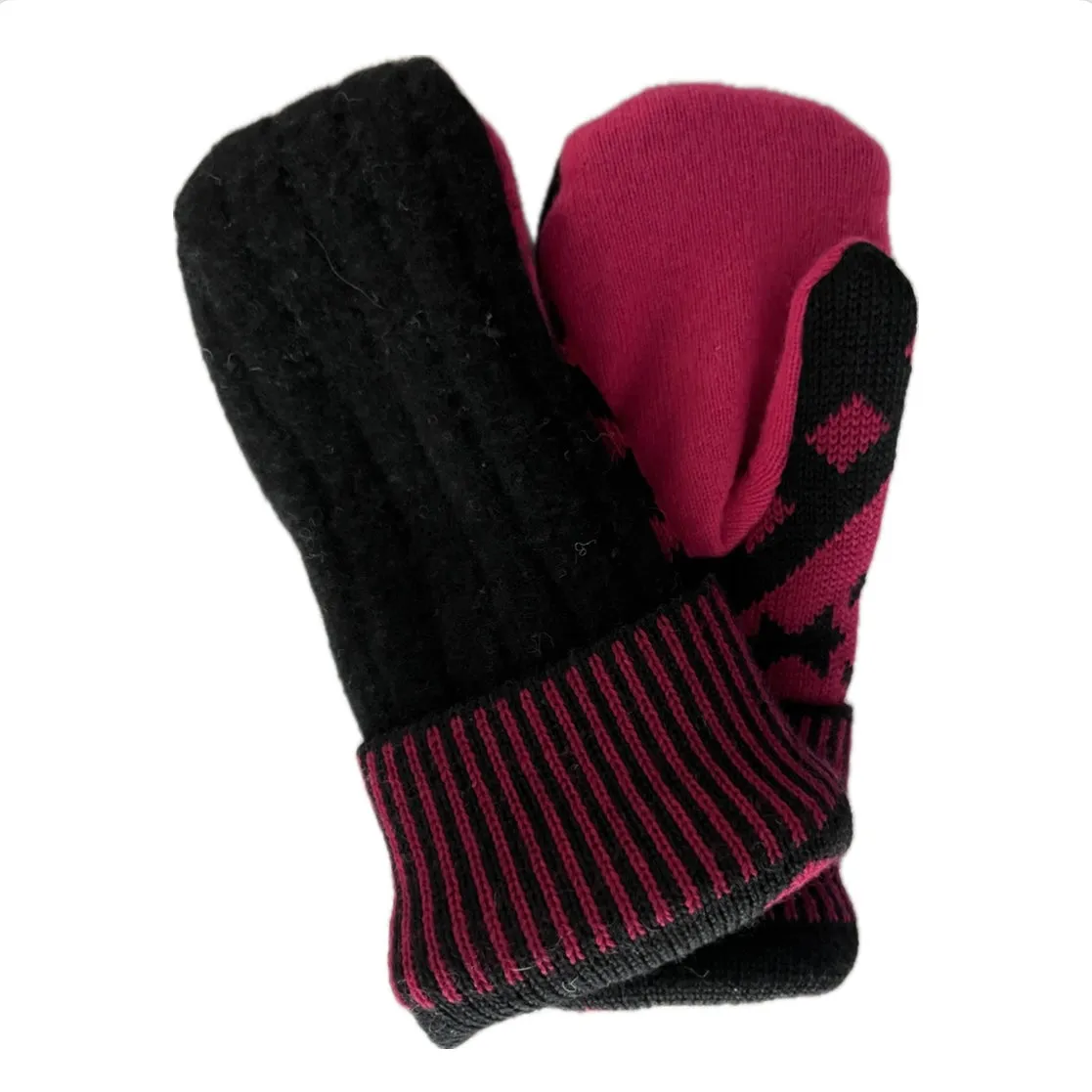 Women's Mittens - Black & Hot Pink Patterns - 1551 M/L
