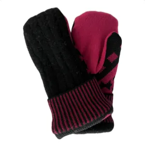 Women's Mittens - Black & Hot Pink Patterns - 1551 M/L