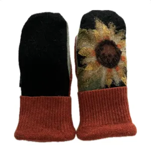 Women's Mittens - Black, Light Green & Orange with Sunflower - 1567 M/L