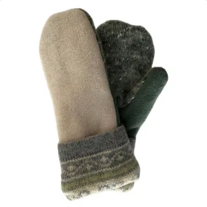 Women's Mittens - Cream with Green Pattern - 1558 M/L