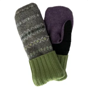 Women's Mittens - Grey, Green & Purple Nordic - 1548 M/L