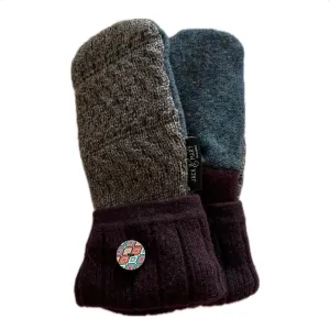 Women's Mittens Petite with Buttons - Cranberry, Blue & Green - 574