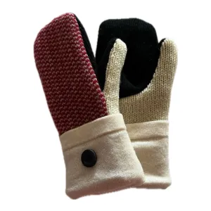 Women's Mittens Petite with Buttons - Red & Cream Nordic - 575