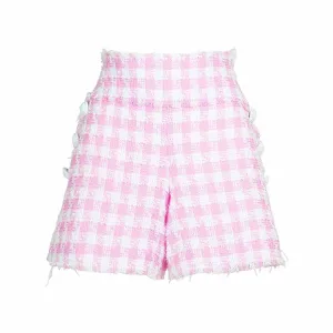 Women's Plaid Shorts Wool High Waist Houndstooth Check Tweed Shorts