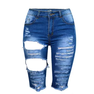 Women's Ripped High Waisted Denim Shorts Jean Middle Shorts